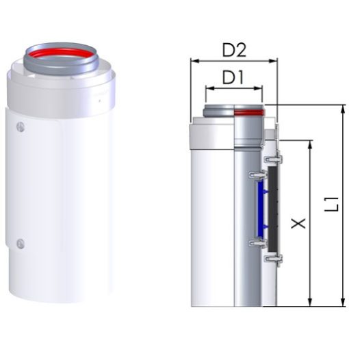 Tricox toldócső 500 mm kondenzációs gázkéményhez PPs/Alu 80/125